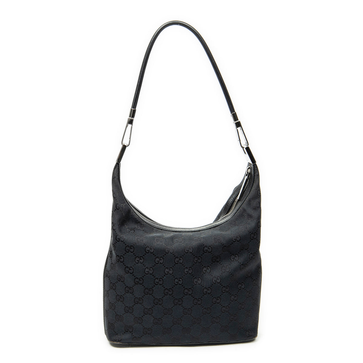 Shoulder Bag Zip Hobo Black Monogrammed Canvas