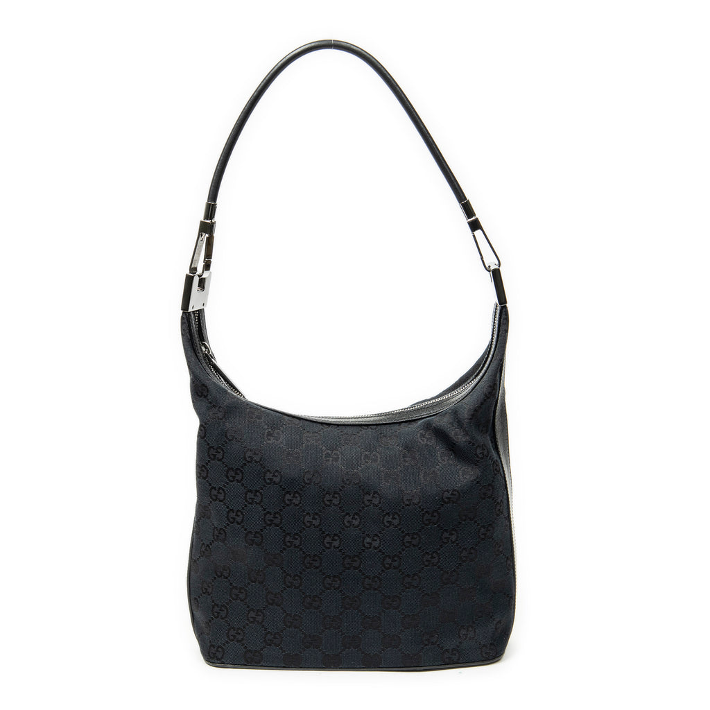 Bandolera Hobo con Cremallera Lona Negra Monogramada