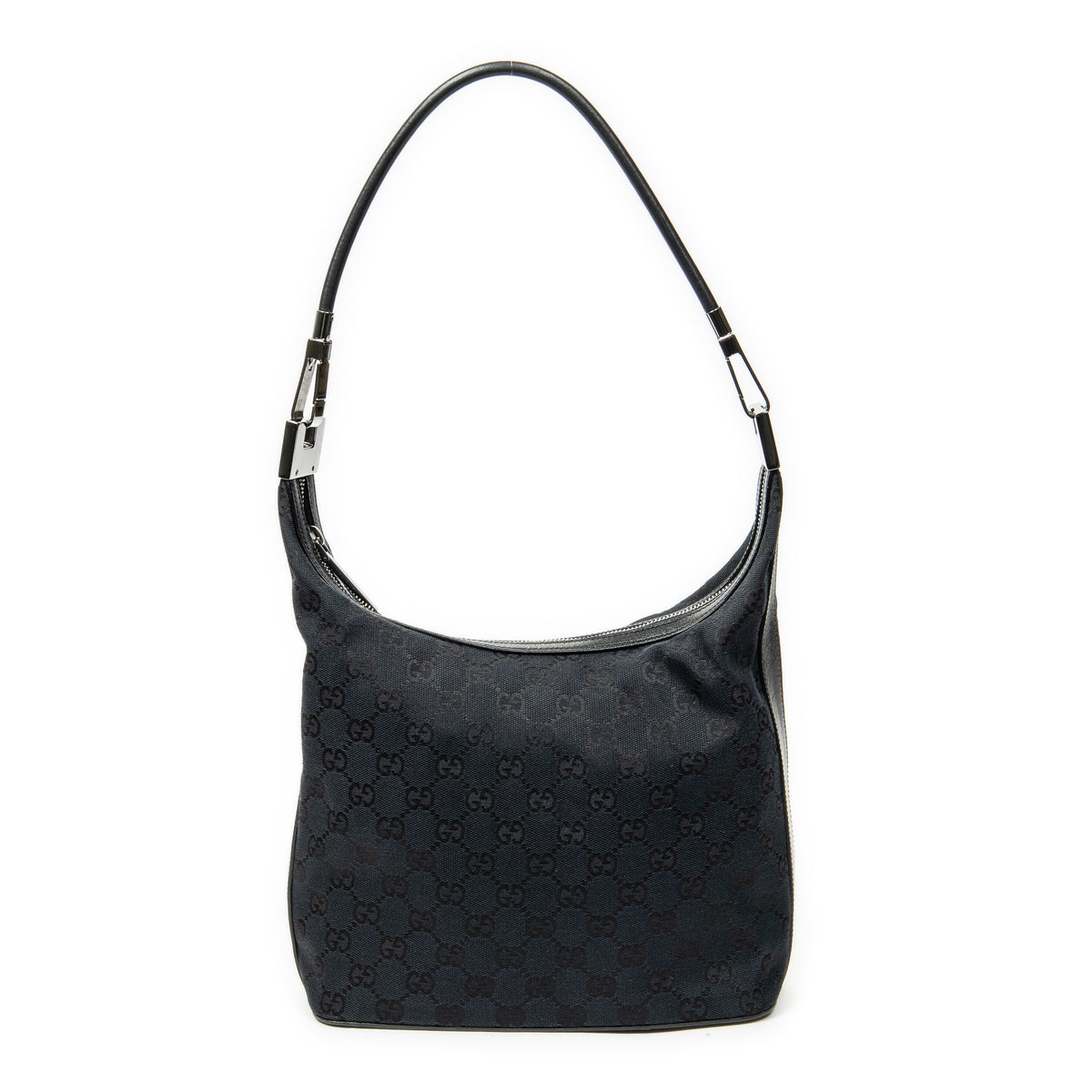 Bandolera Hobo con Cremallera Lona Negra Monogramada
