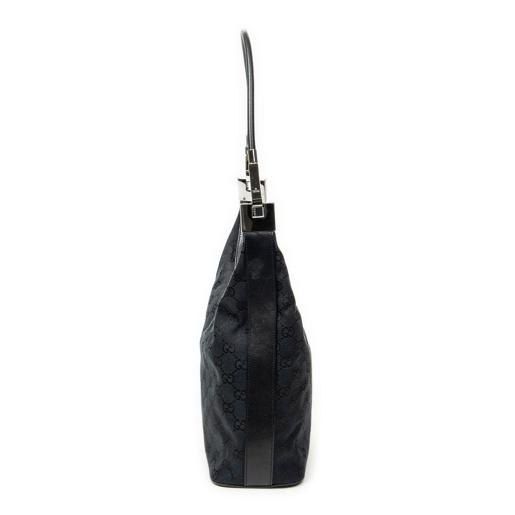 Bandolera Hobo con Cremallera Lona Negra Monogramada