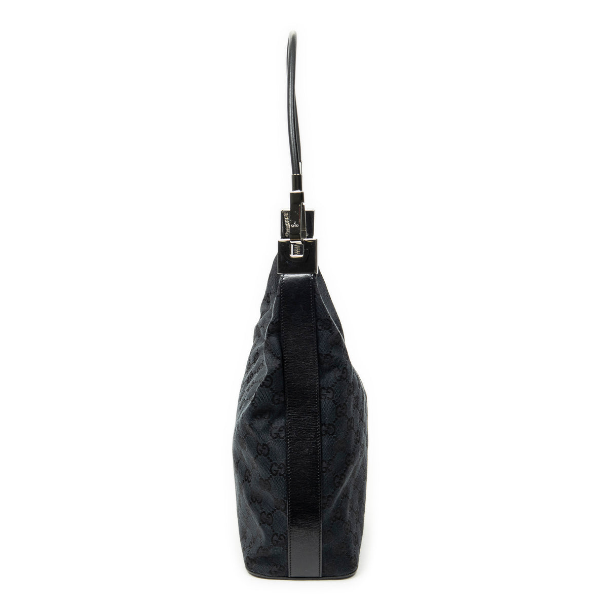 Bandolera Hobo con Cremallera Lona Negra Monogramada
