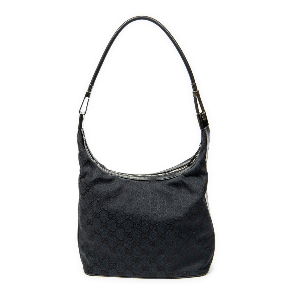 Bandolera Hobo con Cremallera Lona Negra Monogramada