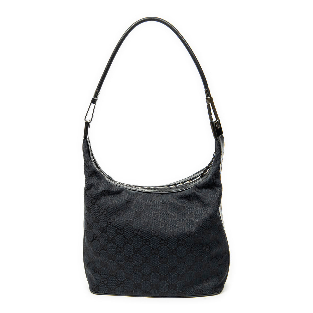 Bandolera Hobo con Cremallera Lona Negra Monogramada