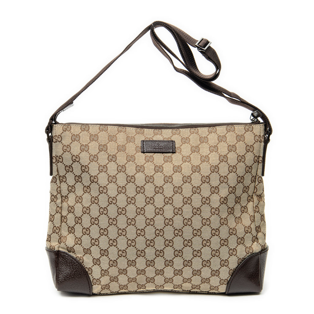 Shoulder Bag Zip Messenger Beige Monogrammed Canvas