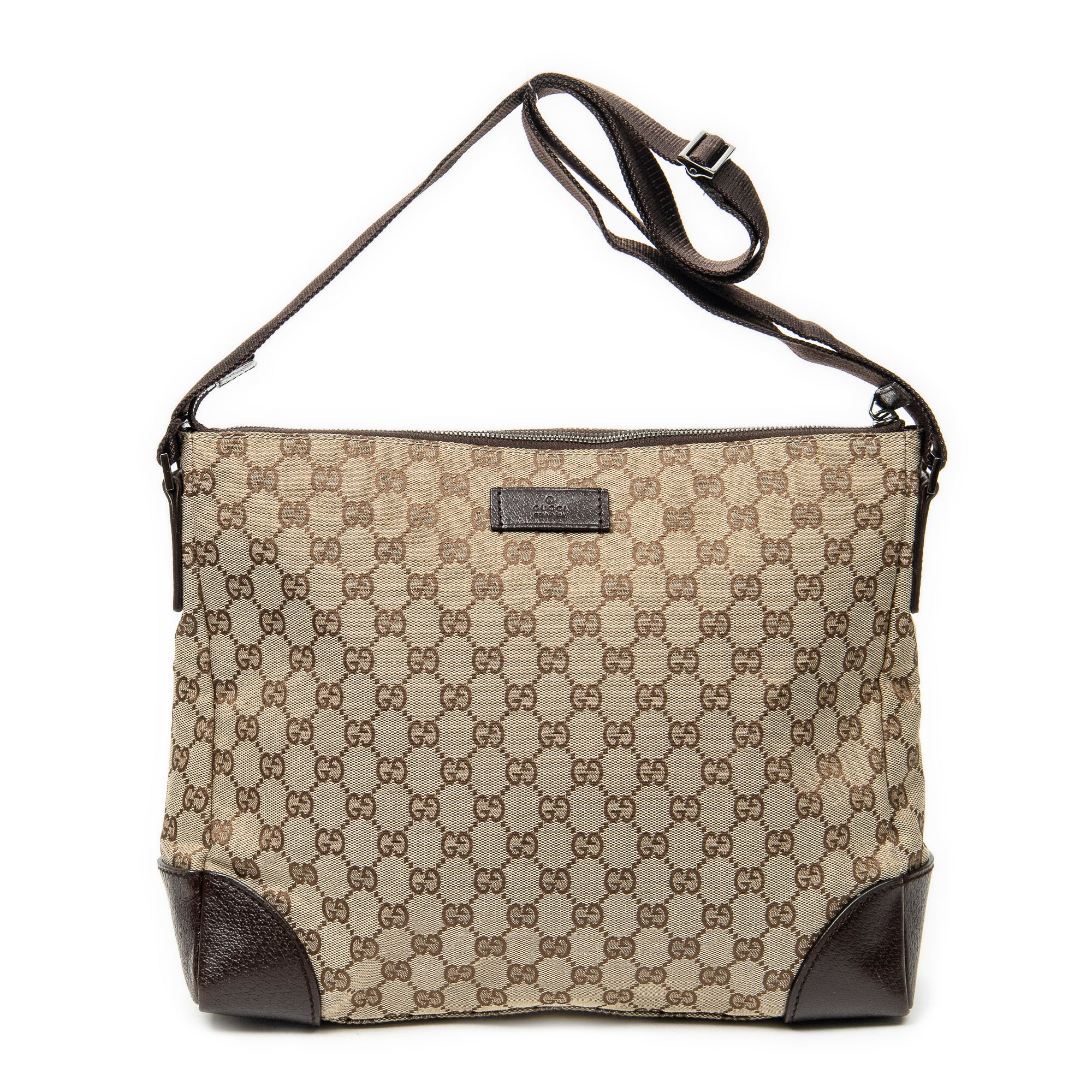 Shoulder Bag Zip Messenger Beige Monogrammed Canvas