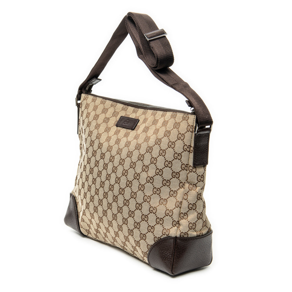 Shoulder Bag Zip Messenger Beige Monogrammed Canvas