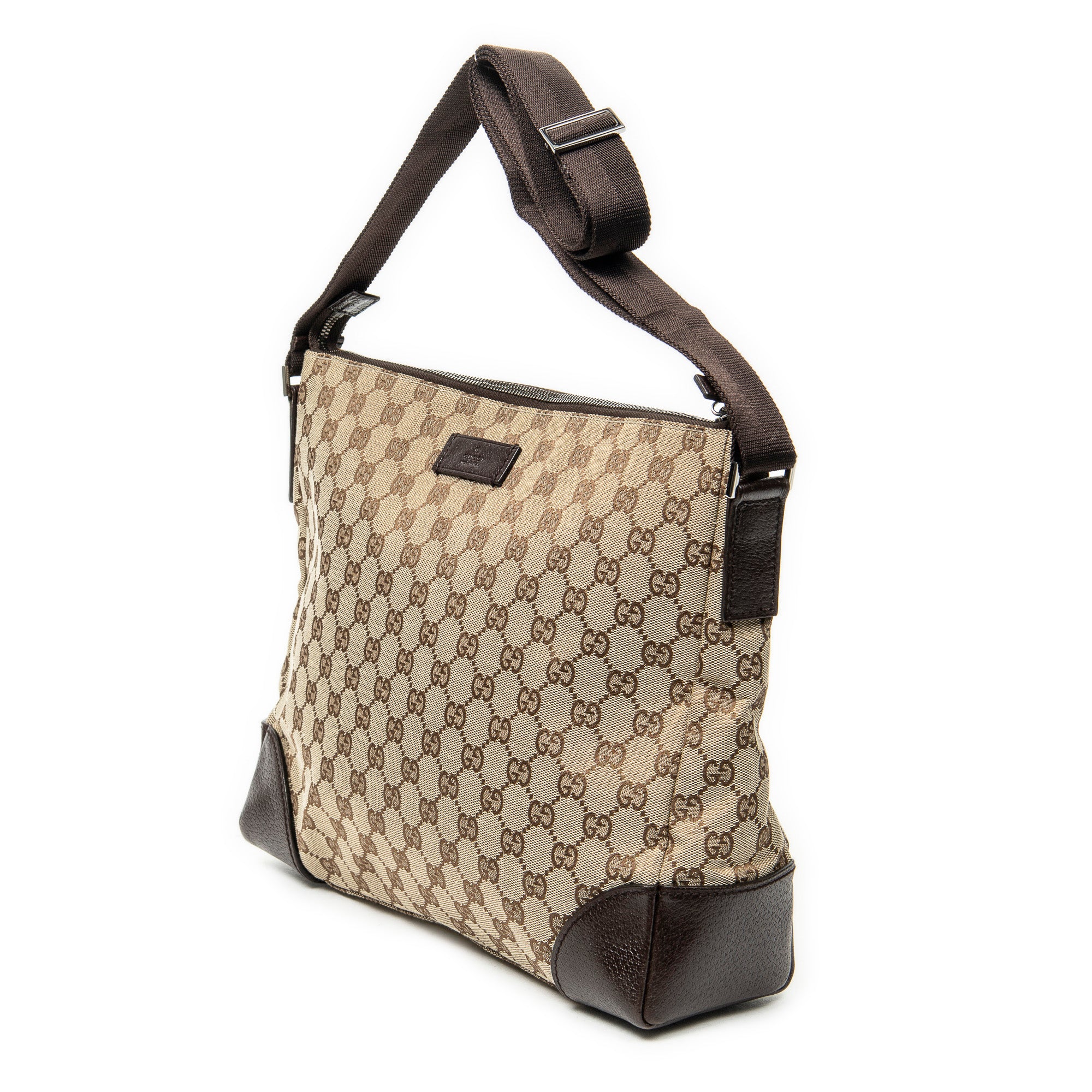 Shoulder Bag Zip Messenger Beige Monogrammed Canvas