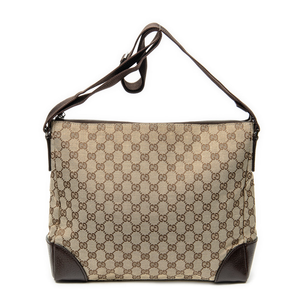 Shoulder Bag Zip Messenger Beige Monogrammed Canvas