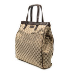 Handbag Front Pocket Shopping Tote Beige Monogrammed Canvas