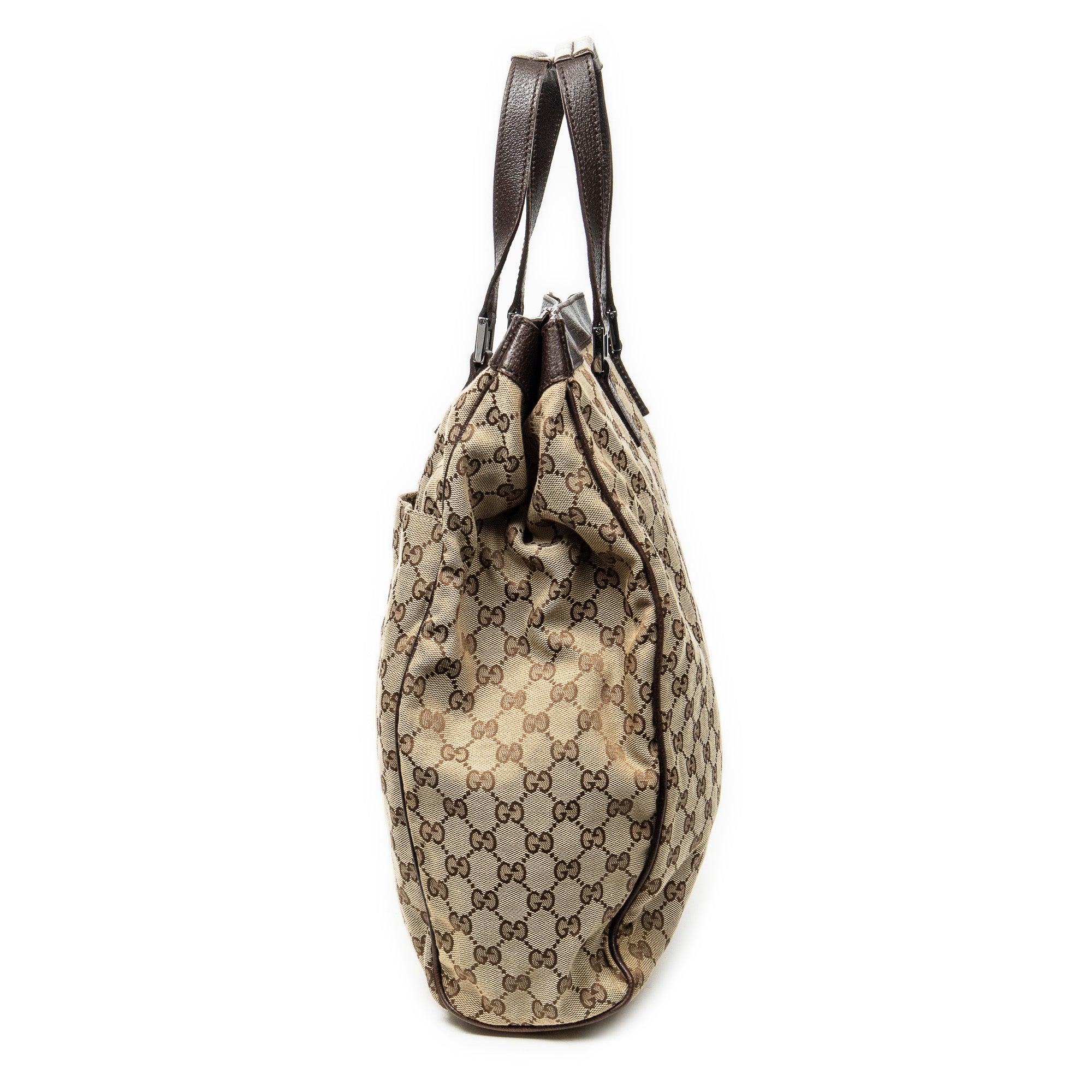 Handbag Front Pocket Shopping Tote Beige Monogrammed Canvas