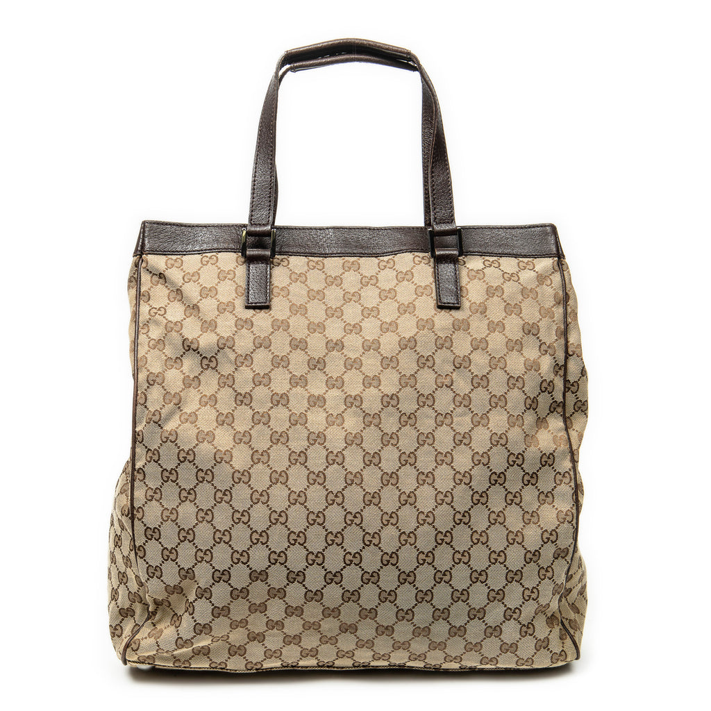 Handbag Front Pocket Shopping Tote Beige Monogrammed Canvas