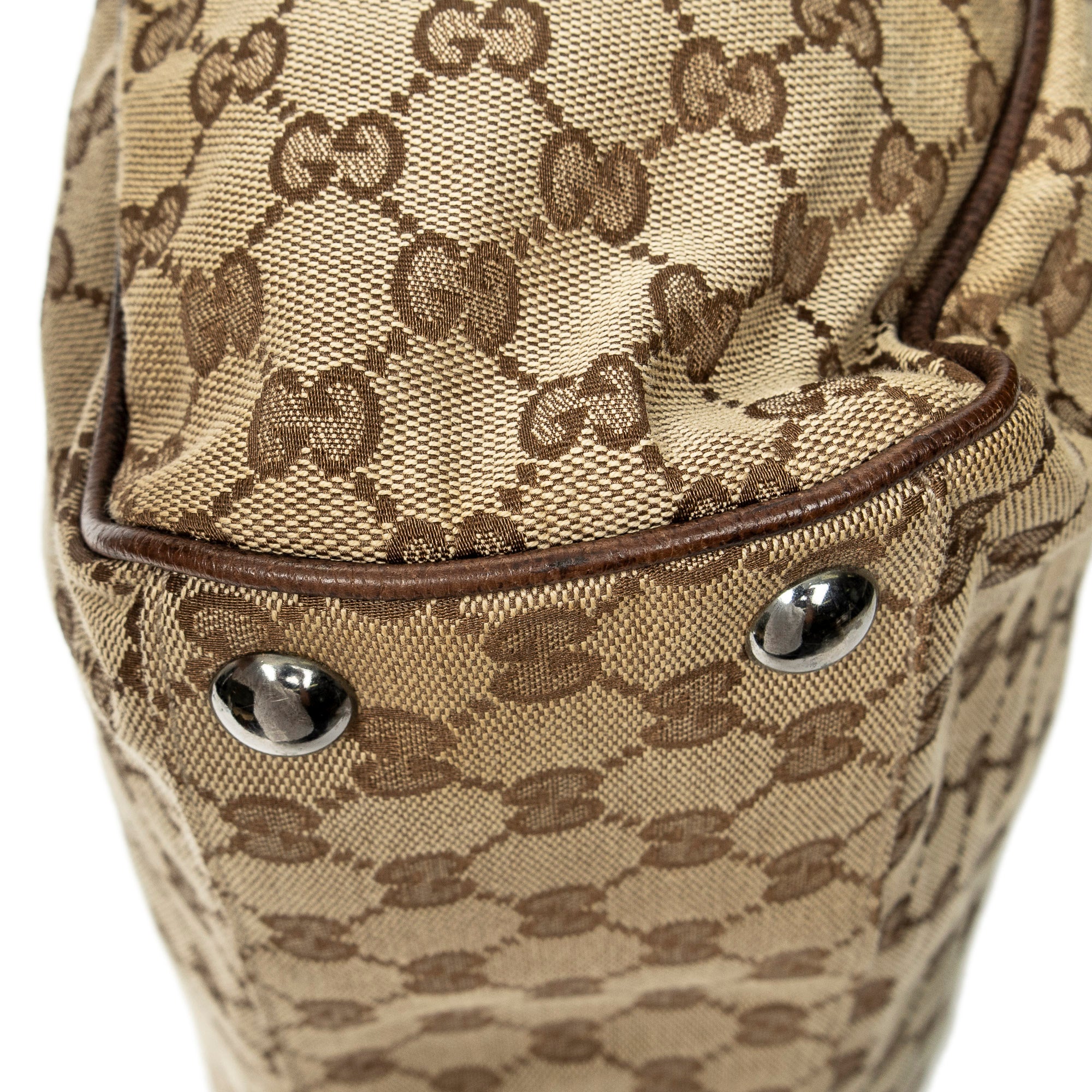 Handbag Front Pocket Shopping Tote Beige Monogrammed Canvas