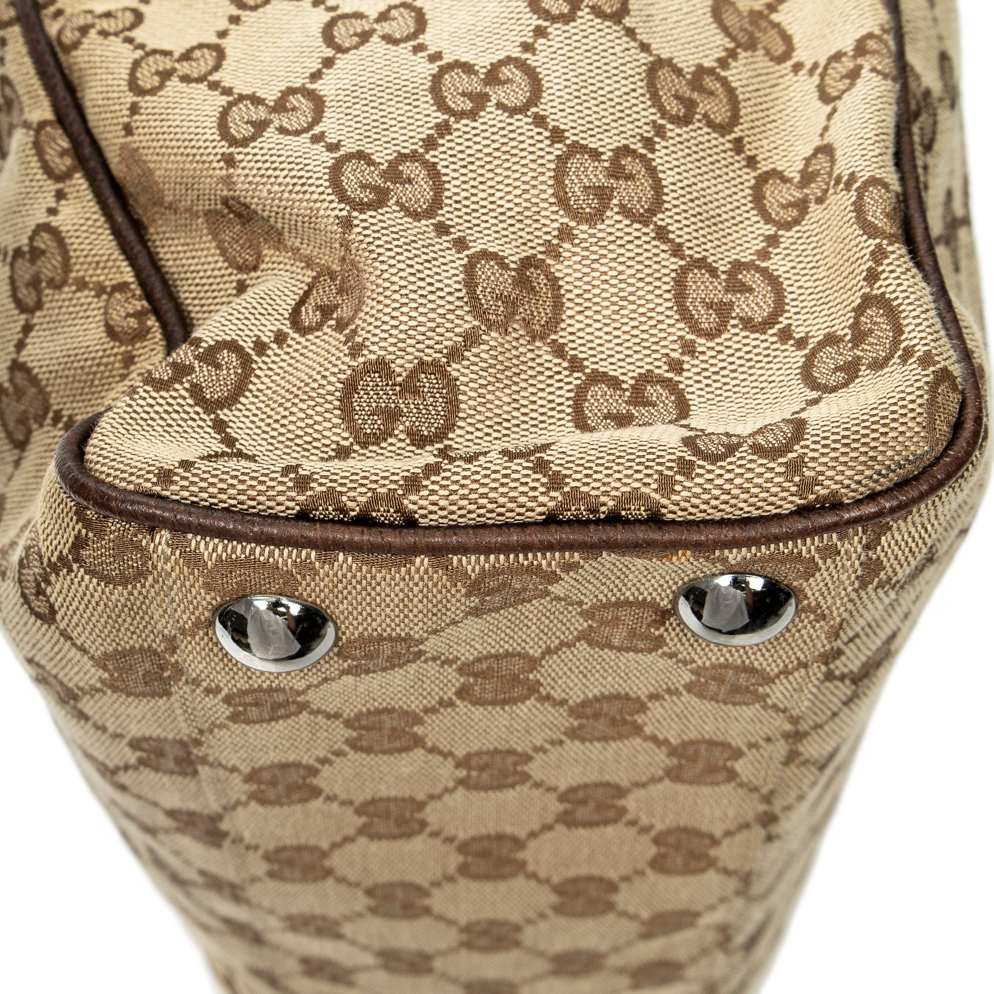 Handbag Front Pocket Shopping Tote Beige Monogrammed Canvas