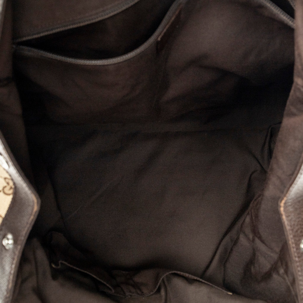 Handbag Front Pocket Shopping Tote Beige Monogrammed Canvas
