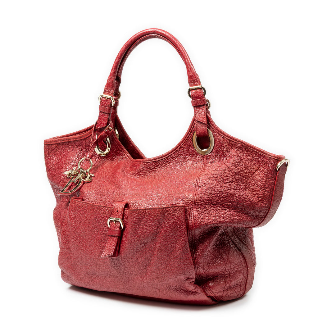 Shoulder Bag Large Bee Tote Red Cannage Deerskin Leather
