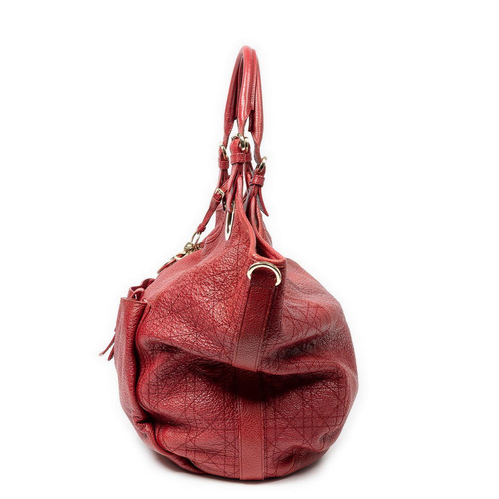 Shoulder Bag Large Bee Tote Red Cannage Deerskin Leather