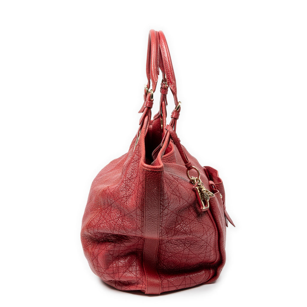 Shoulder Bag Large Bee Tote Red Cannage Deerskin Leather