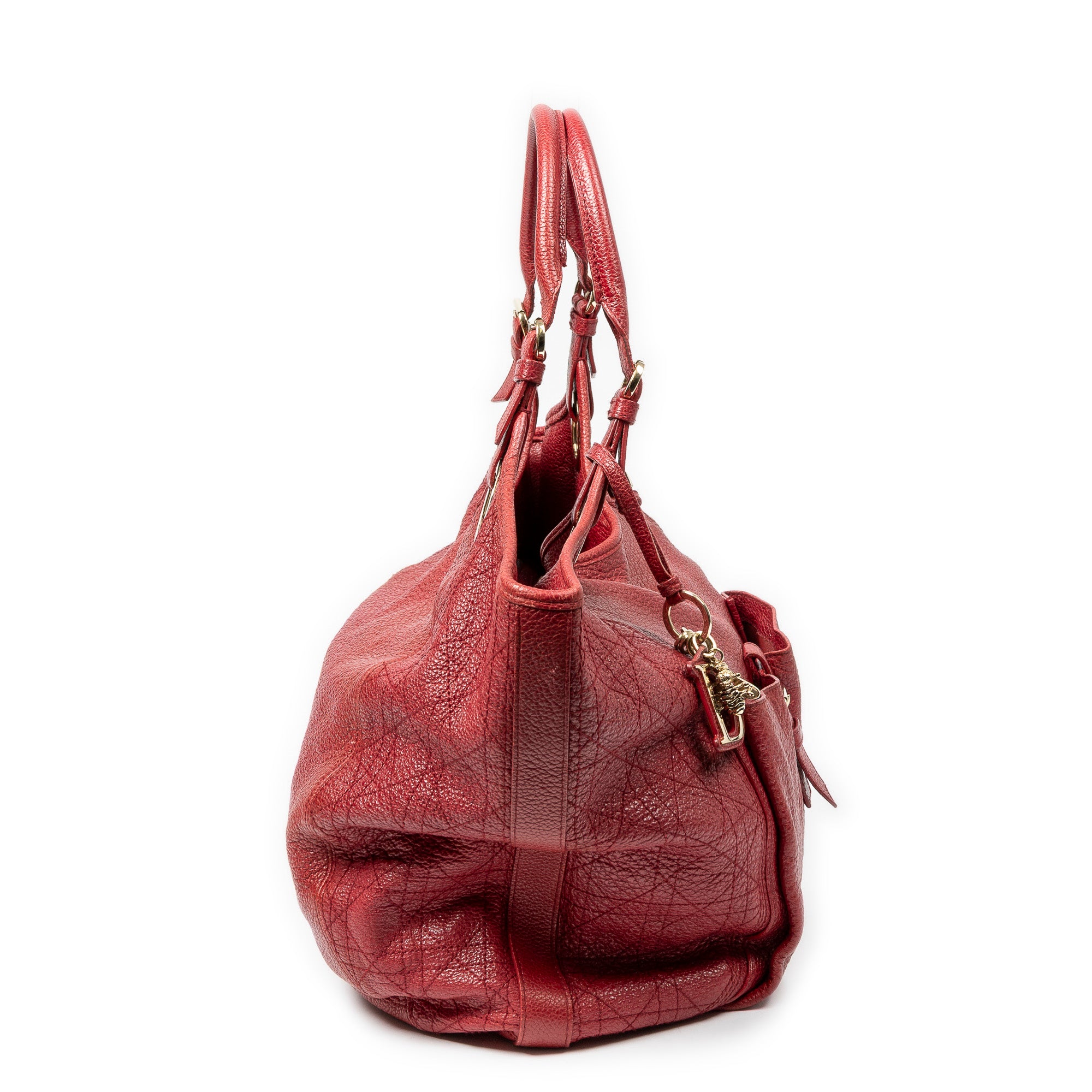 Shoulder Bag Large Bee Tote Red Cannage Deerskin Leather