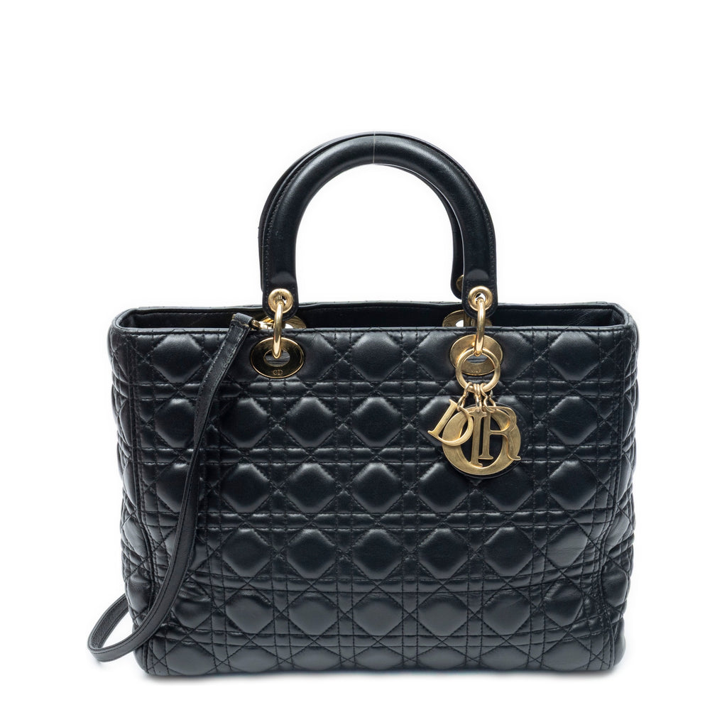 Shoulder Bag Large Lady Dior Zip Black Cannage Lambskin Leather