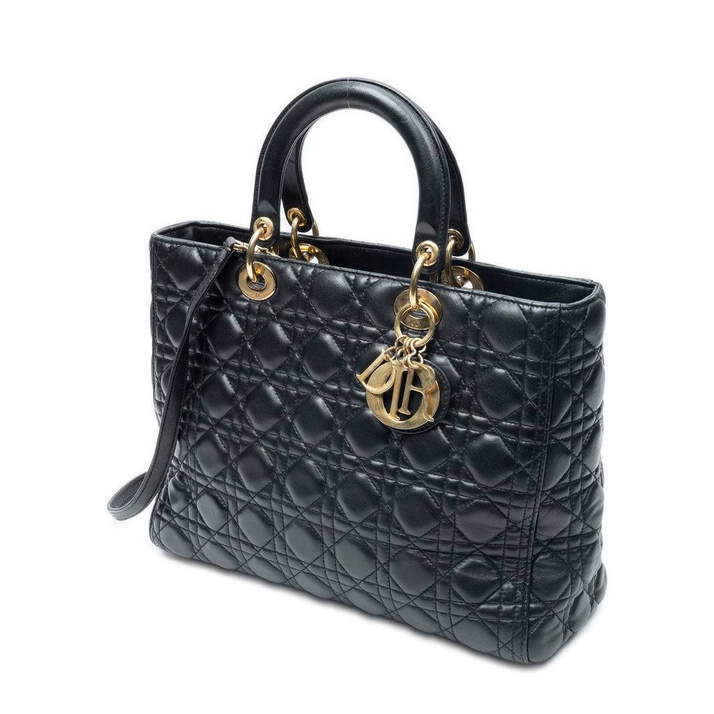 Shoulder Bag Large Lady Dior Zip Black Cannage Lambskin Leather