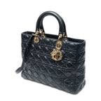 Shoulder Bag Large Lady Dior Zip Black Cannage Lambskin Leather