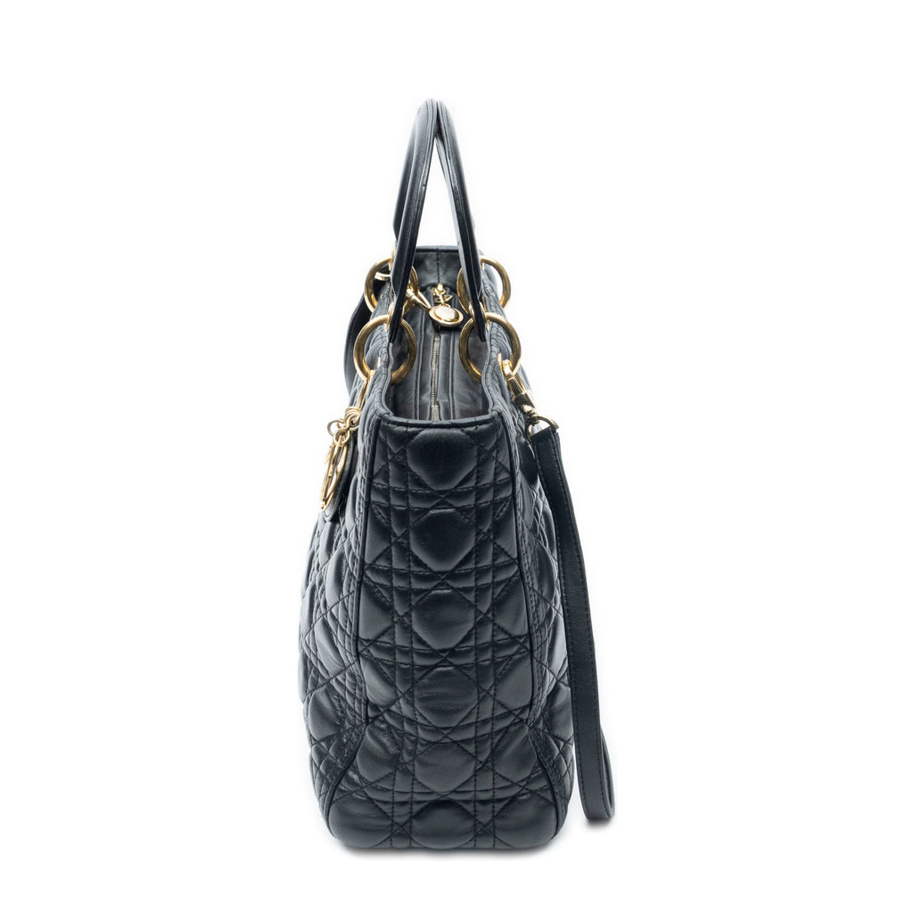 Shoulder Bag Large Lady Dior Zip Black Cannage Lambskin Leather