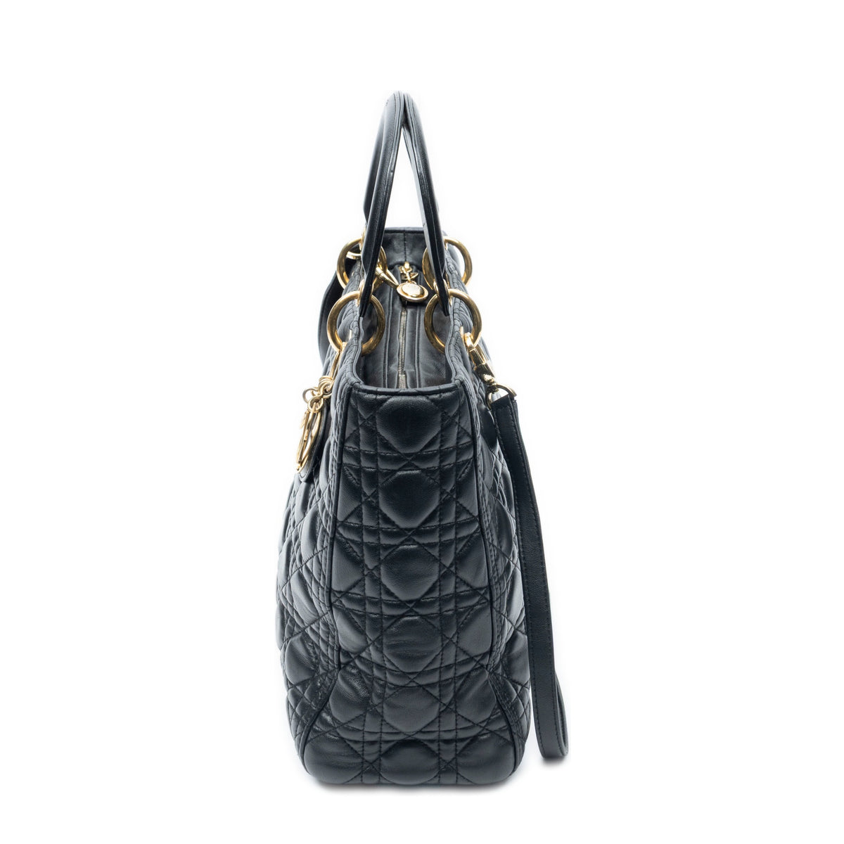 Shoulder Bag Large Lady Dior Zip Black Cannage Lambskin Leather
