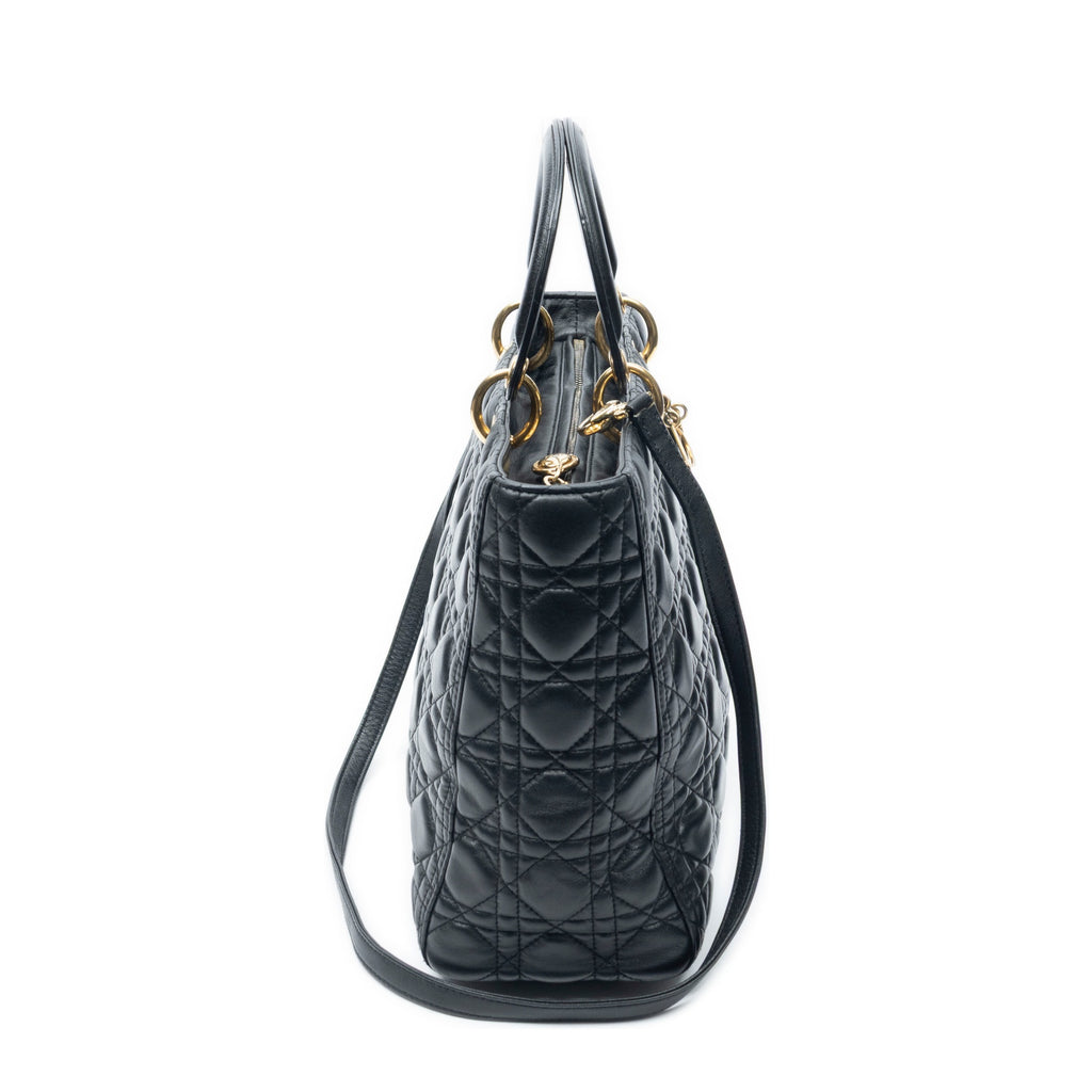 Shoulder Bag Large Lady Dior Zip Black Cannage Lambskin Leather