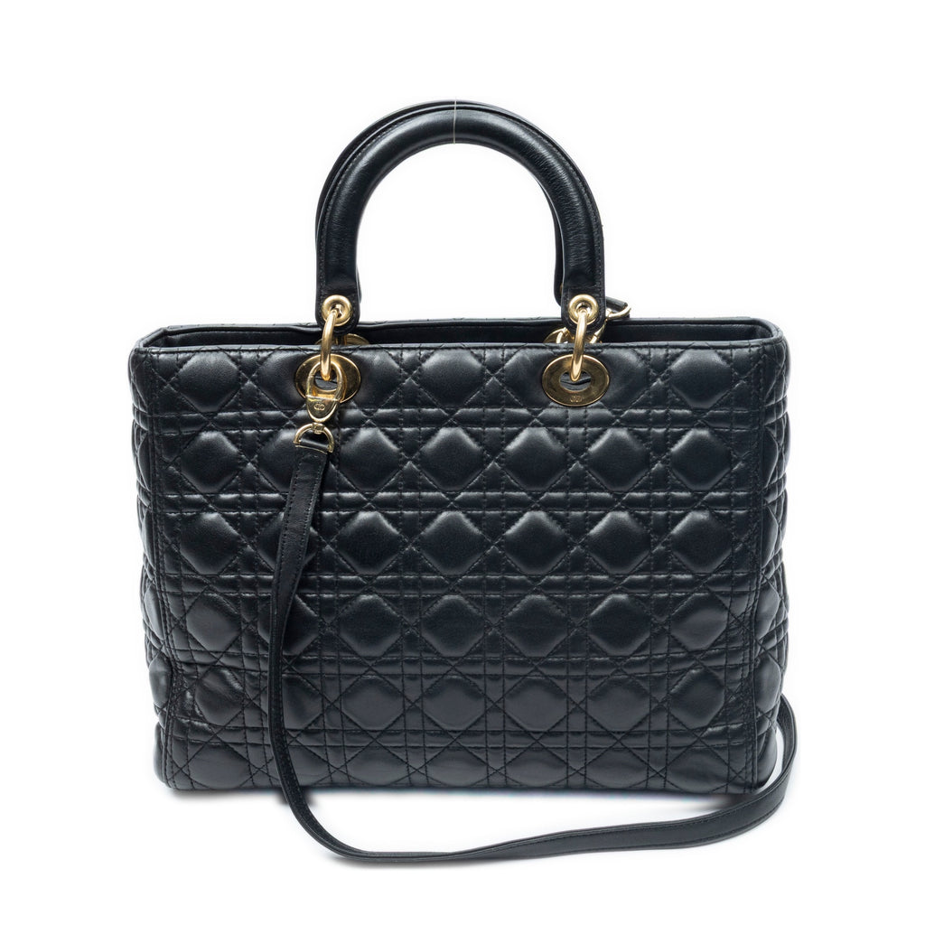 Shoulder Bag Large Lady Dior Zip Black Cannage Lambskin Leather