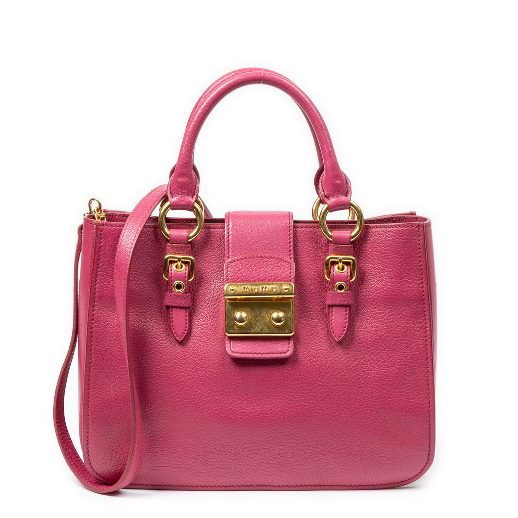 Shoulder Bag Small Puchlock Executive Tote Fuchsia Madras Leather