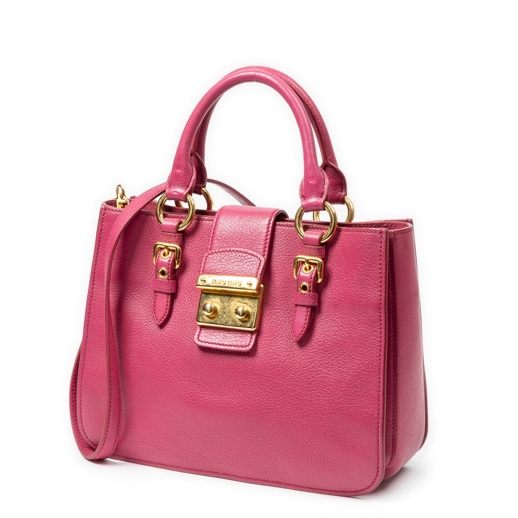 Shoulder Bag Small Puchlock Executive Tote Fuchsia Madras Leather