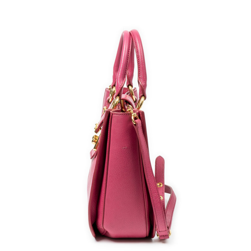 Shoulder Bag Small Puchlock Executive Tote Fuchsia Madras Leather