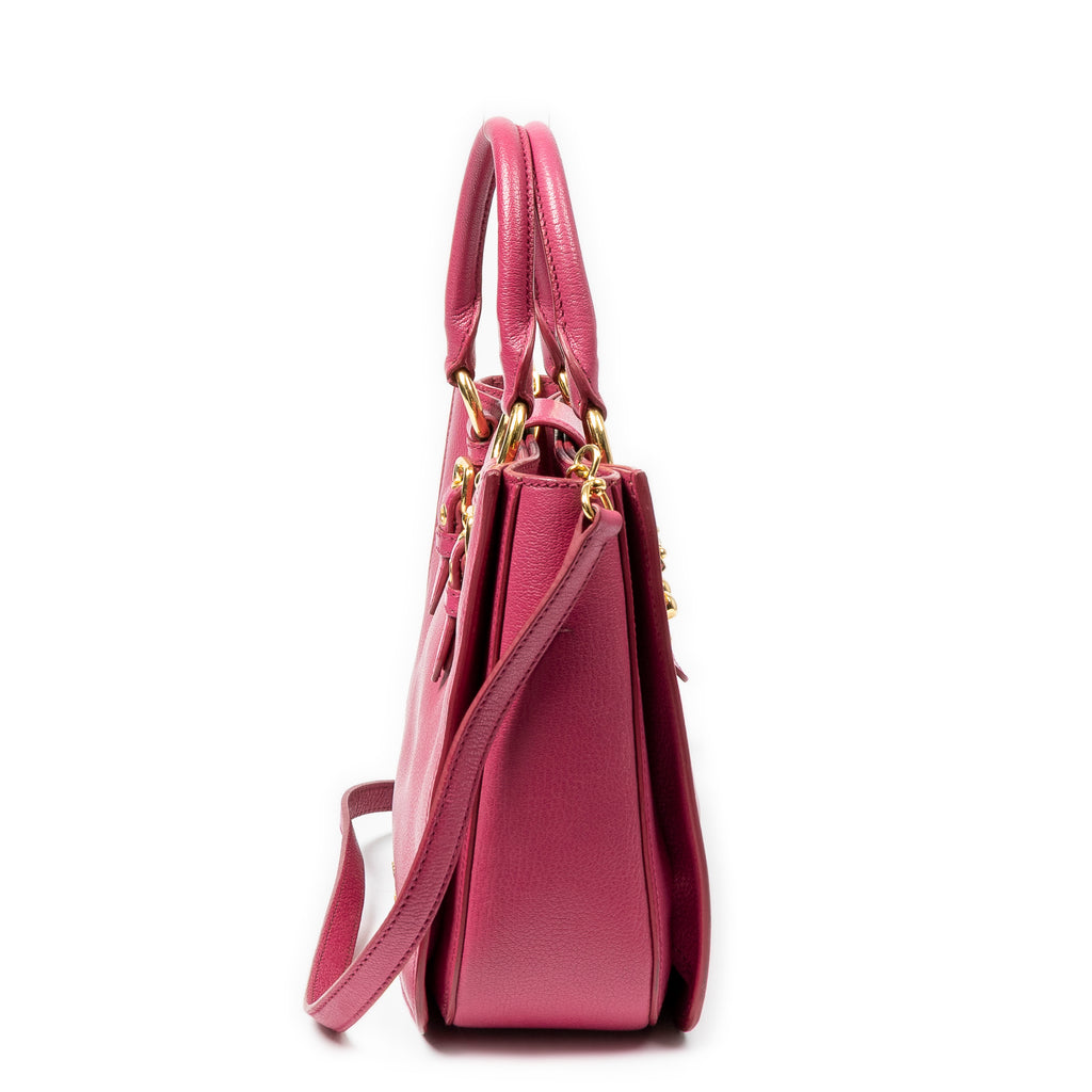 Shoulder Bag Small Puchlock Executive Tote Fuchsia Madras Leather