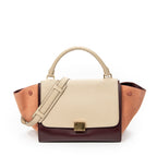 Shoulder Bag Small Tricolor Trapeze Burgundy Pebbled Calfskin Leather