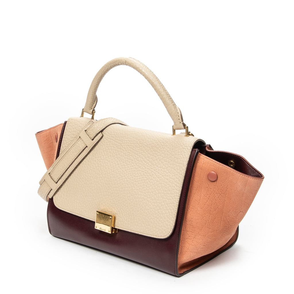 Shoulder Bag Small Tricolor Trapeze Burgundy Pebbled Calfskin Leather