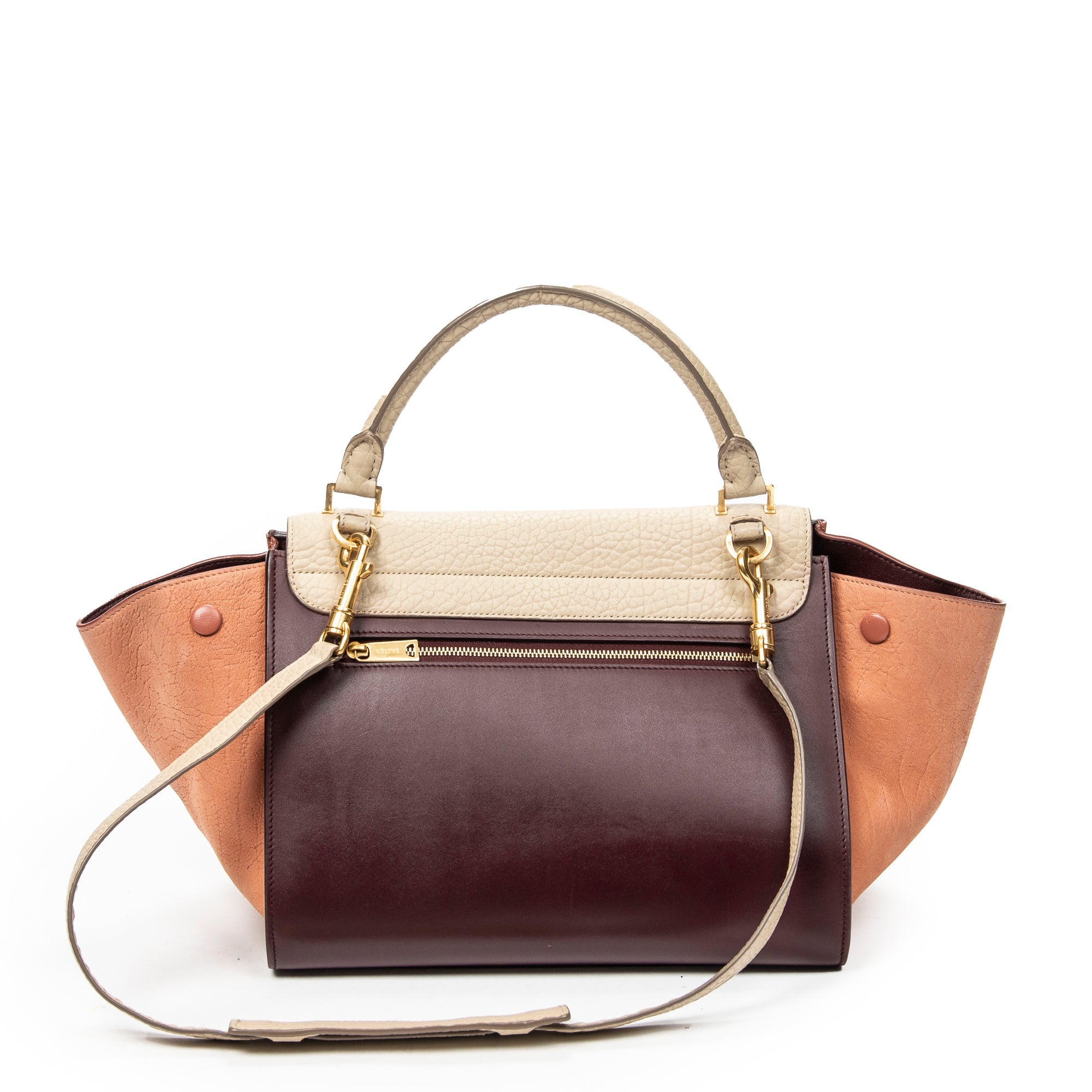 Shoulder Bag Small Tricolor Trapeze Burgundy Pebbled Calfskin Leather