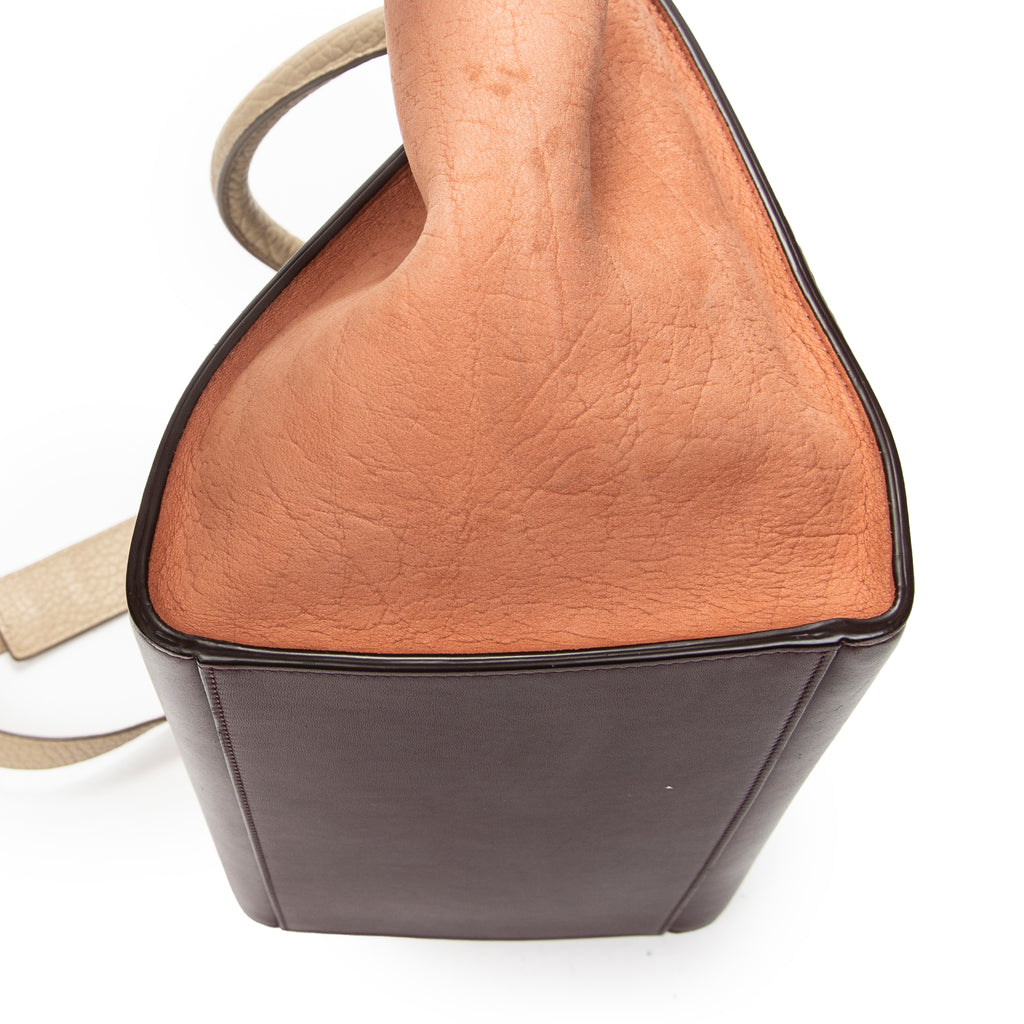 Shoulder Bag Small Tricolor Trapeze Burgundy Pebbled Calfskin Leather