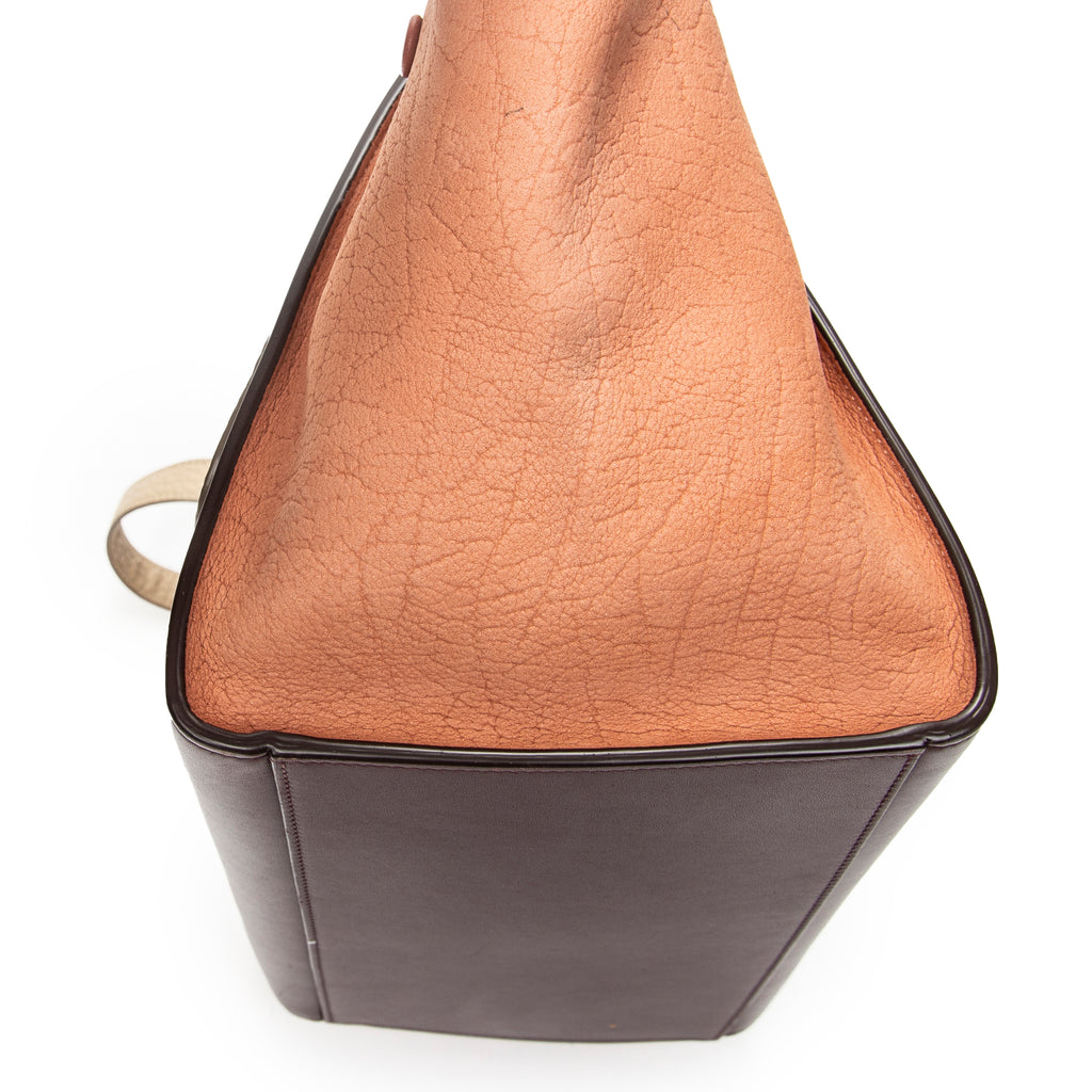 Shoulder Bag Small Tricolor Trapeze Burgundy Pebbled Calfskin Leather