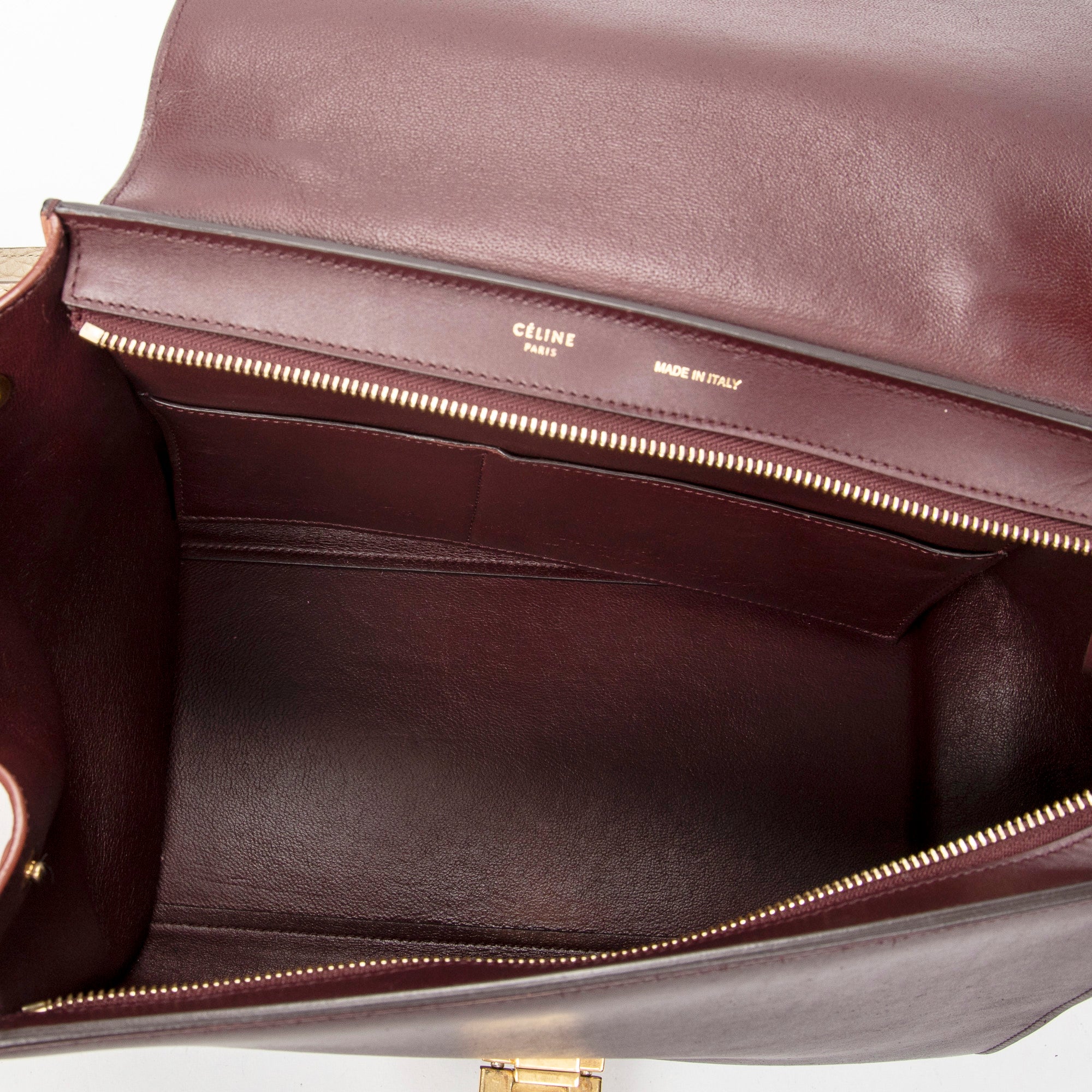 Shoulder Bag Small Tricolor Trapeze Burgundy Pebbled Calfskin Leather