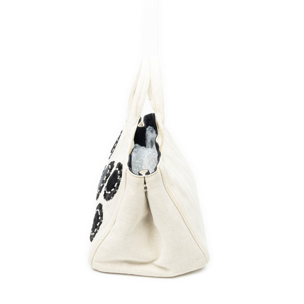 Shoulder Bag Medium Mistolino Canapa Tote Ivory Embellished Canapa Canvas