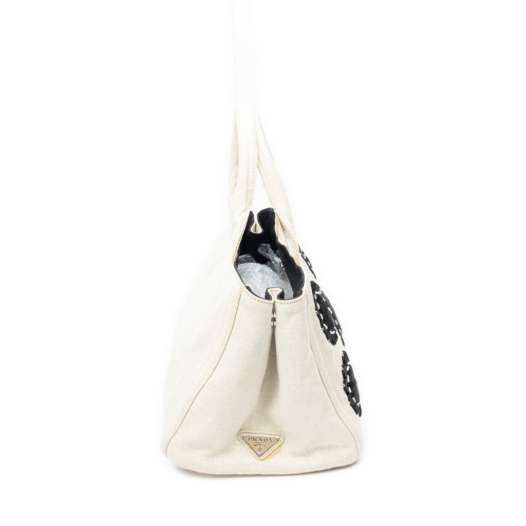 Shoulder Bag Medium Mistolino Canapa Tote Ivory Embellished Canapa Canvas