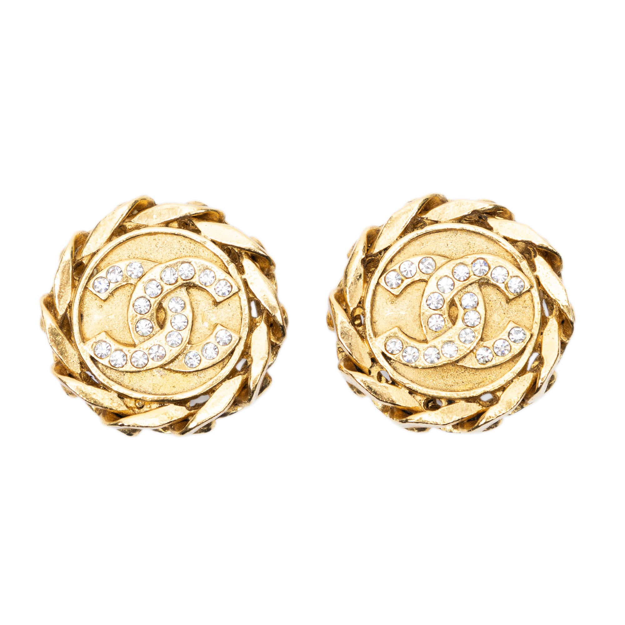 Earrings CC Rhinestone Chain Clip On Earrings Gold Gold Plated