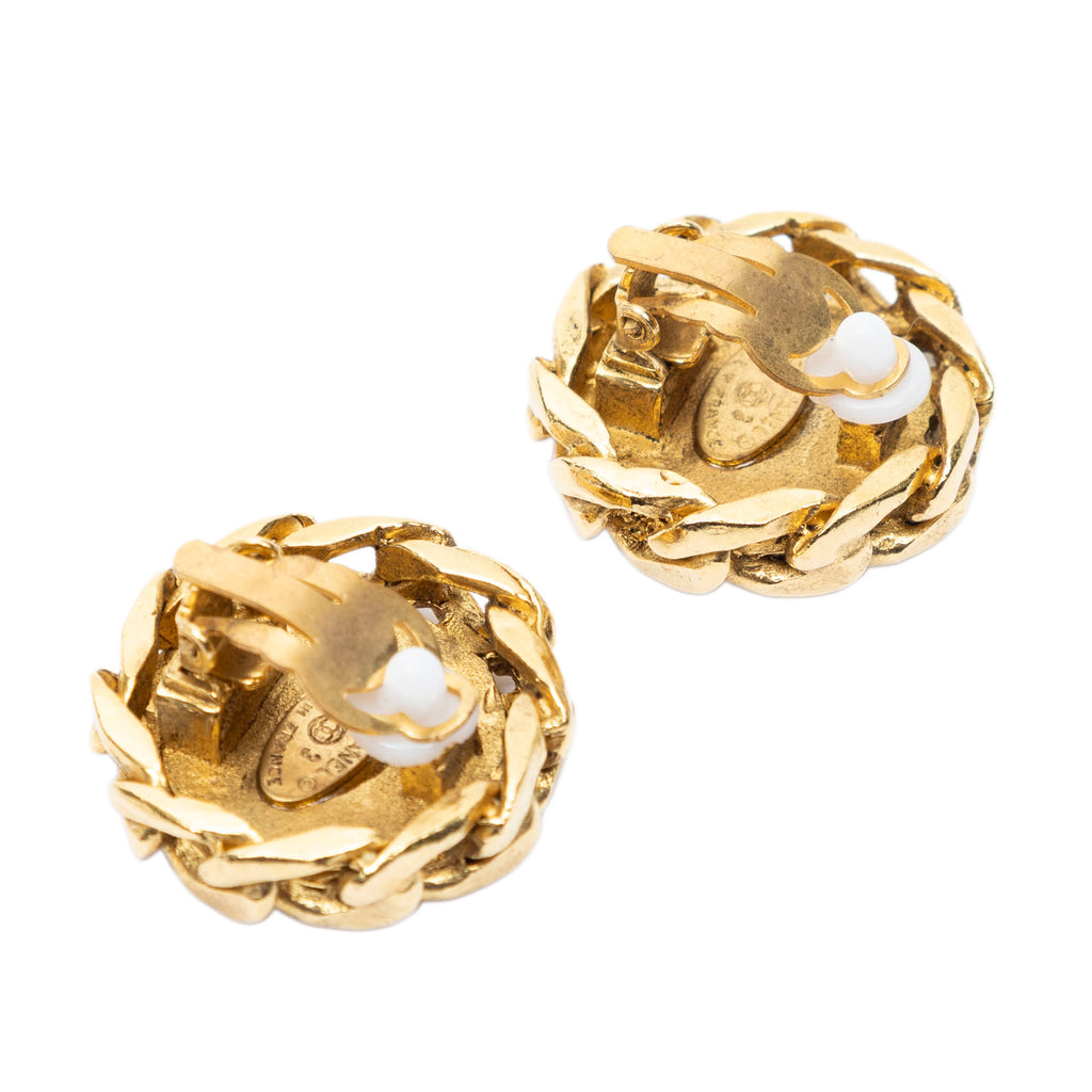 Earrings CC Rhinestone Chain Clip On Earrings Gold Gold Plated