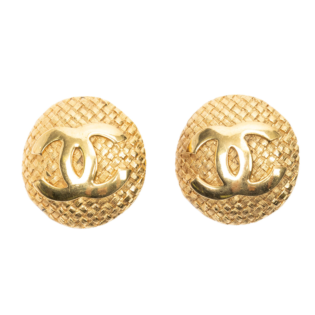 Earrings CC Quilted Round Clip On Earrings Gold Gold Plated