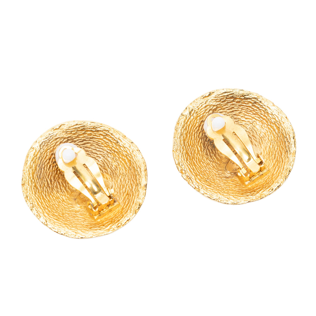 Earrings CC Quilted Round Clip On Earrings Gold Gold Plated