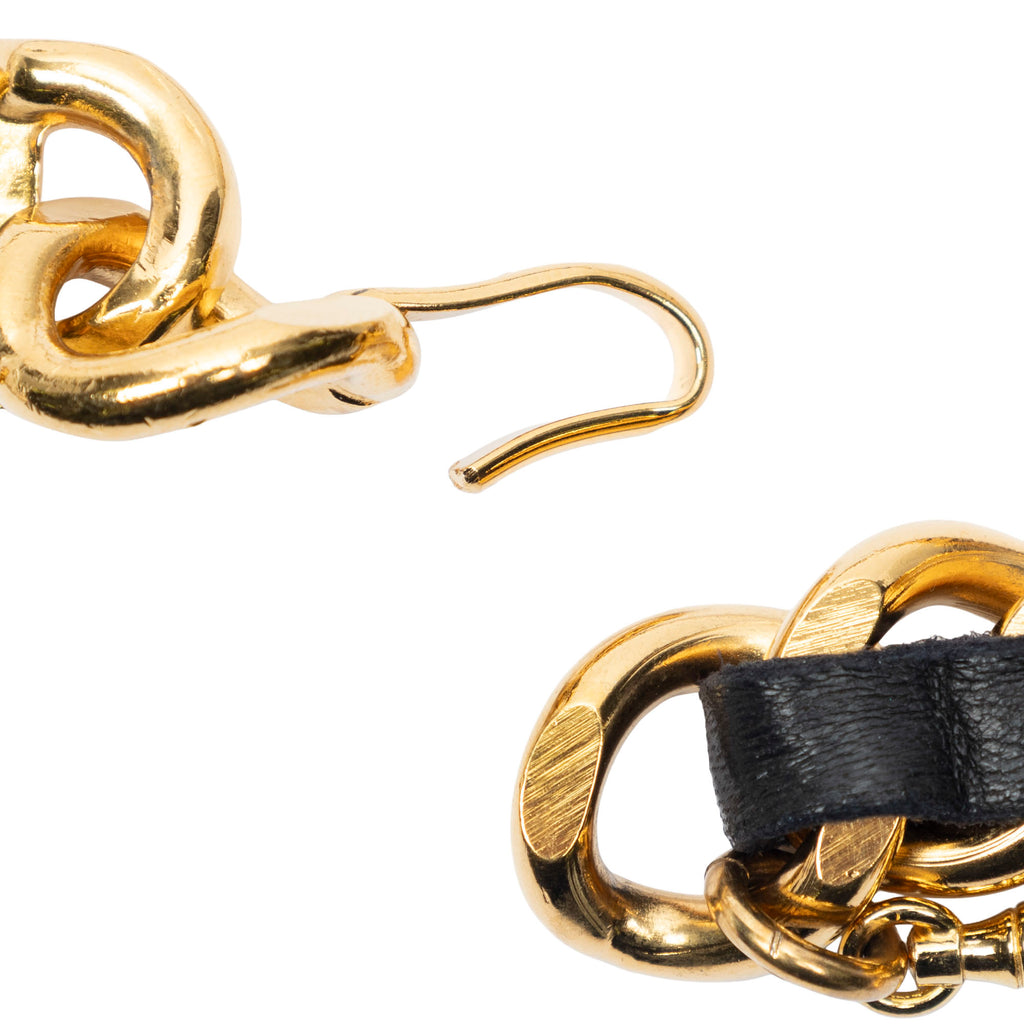 Belt CC Medallion Leather Chain Belt Black Gold Plated