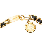 Belt CC Medallion Leather Chain Belt Black Gold Plated