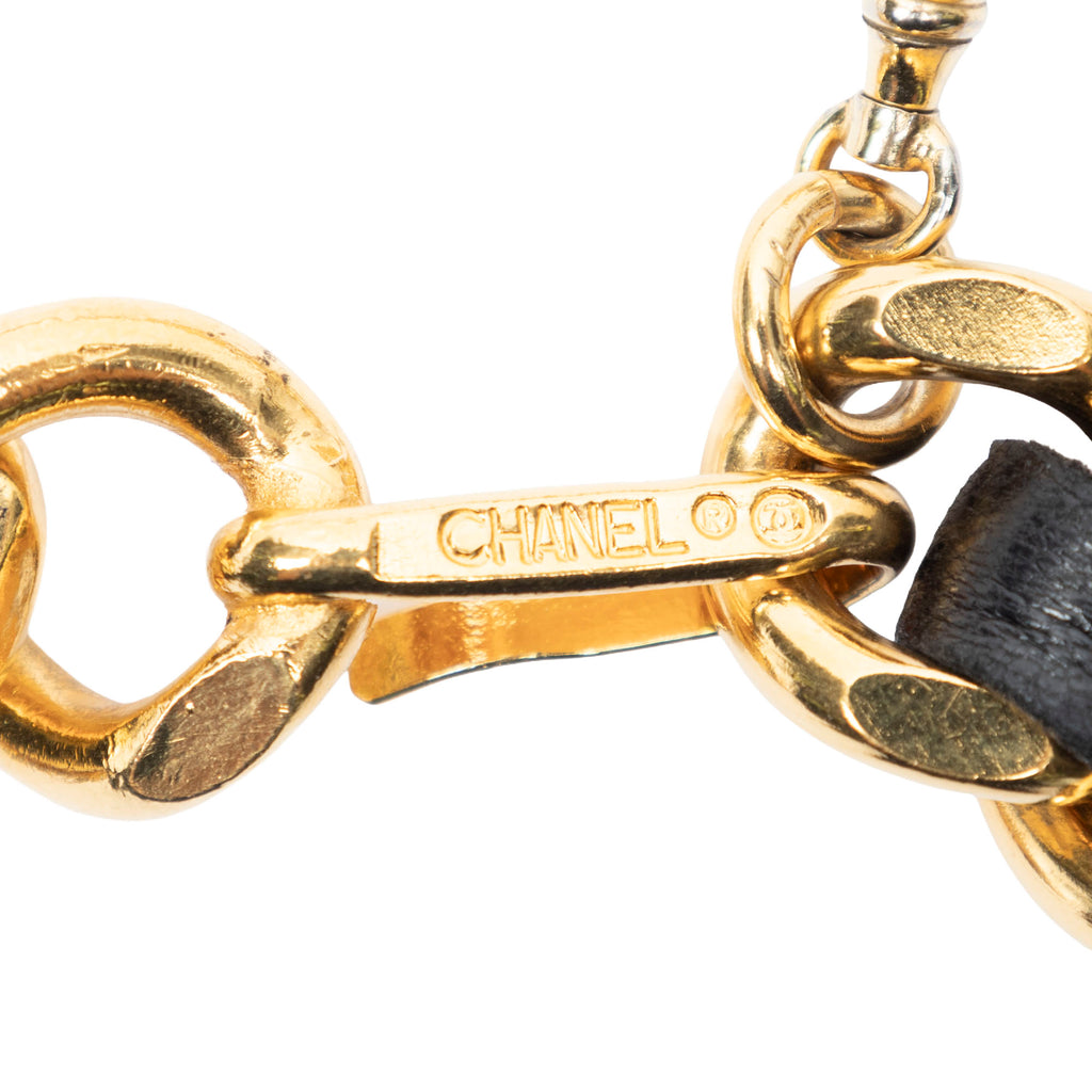 Belt CC Medallion Leather Chain Belt Black Gold Plated