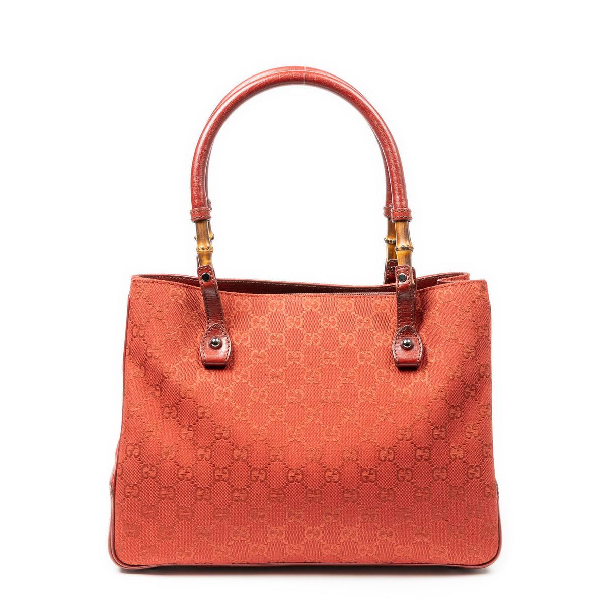 Shoulder Bag Square Bamboo Classic Tote Red Monogrammed Canvas