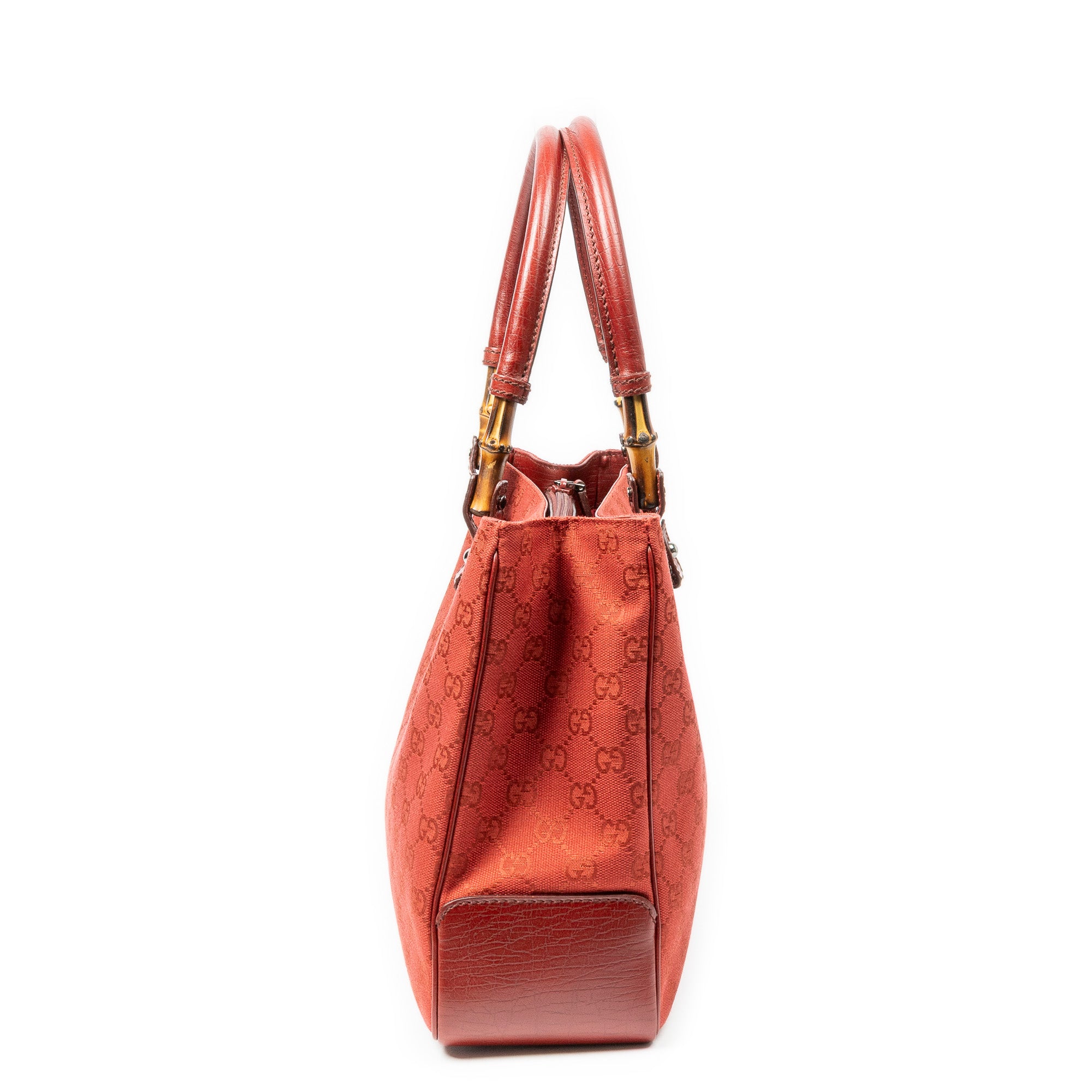 Shoulder Bag Square Bamboo Classic Tote Red Monogrammed Canvas
